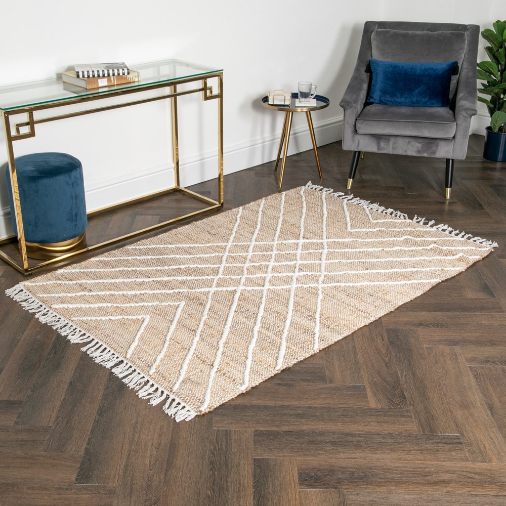 Malie Boho Cross Jute Tassel Rugs in Natural